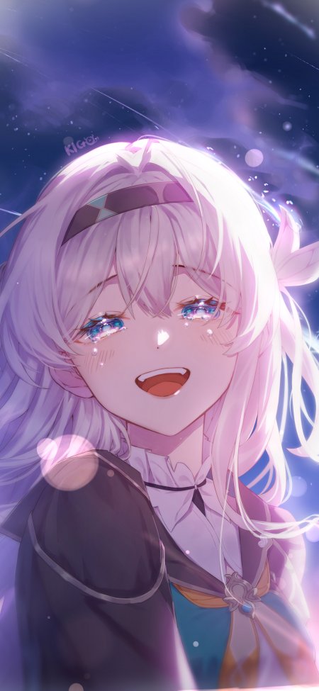 白发少女星空背景梦幻表情动漫手机壁纸