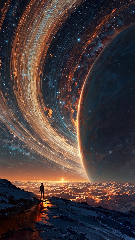 雪山之巅仰望星空科幻场景风景手机壁纸