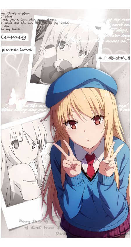 金发少女贝雷帽比耶校园造型动漫手机壁纸