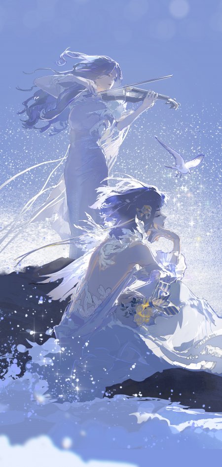 双女小提琴手雪中演奏动漫手机壁纸