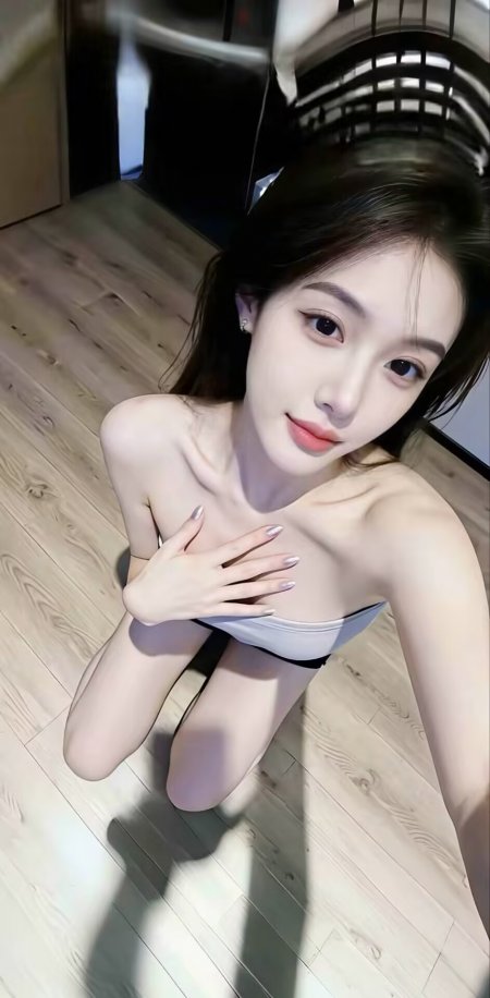 白抹胸女生木地板跪姿人物手机壁纸