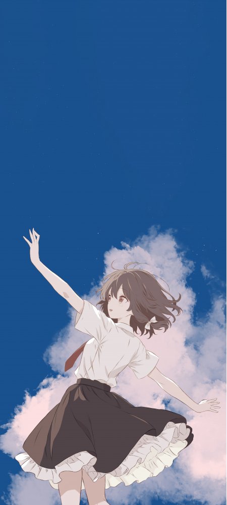 二次元少女伸展手臂蓝天白云动漫手机壁纸