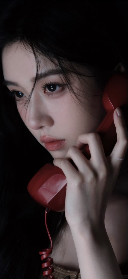 红色电话女性暗黑系情绪特写人物手机壁纸
