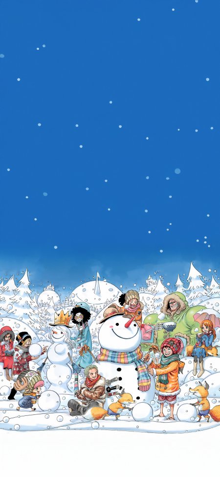 海贼王角色雪地堆雪人场景动漫手机壁纸