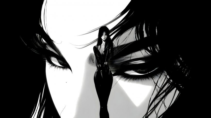 电锯人玛奇玛黑白水墨风格侧影动漫电脑壁纸