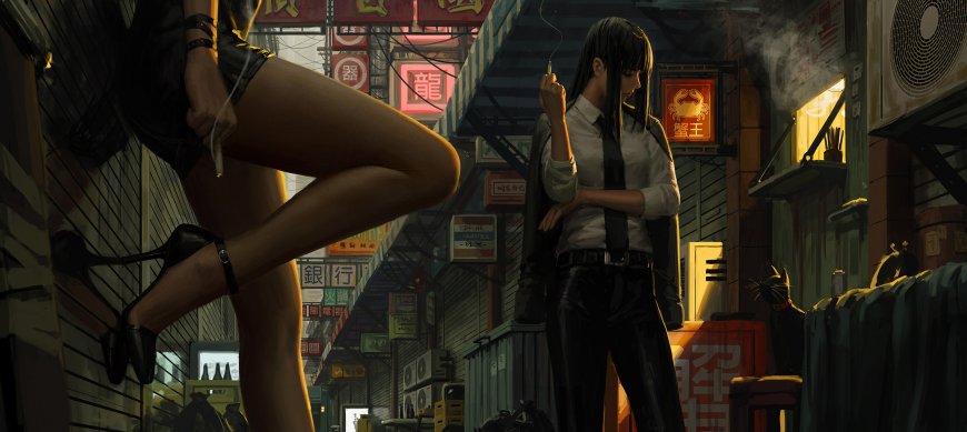 新加坡画师Guweiz雨夜深巷女杀手系列动漫电脑壁纸