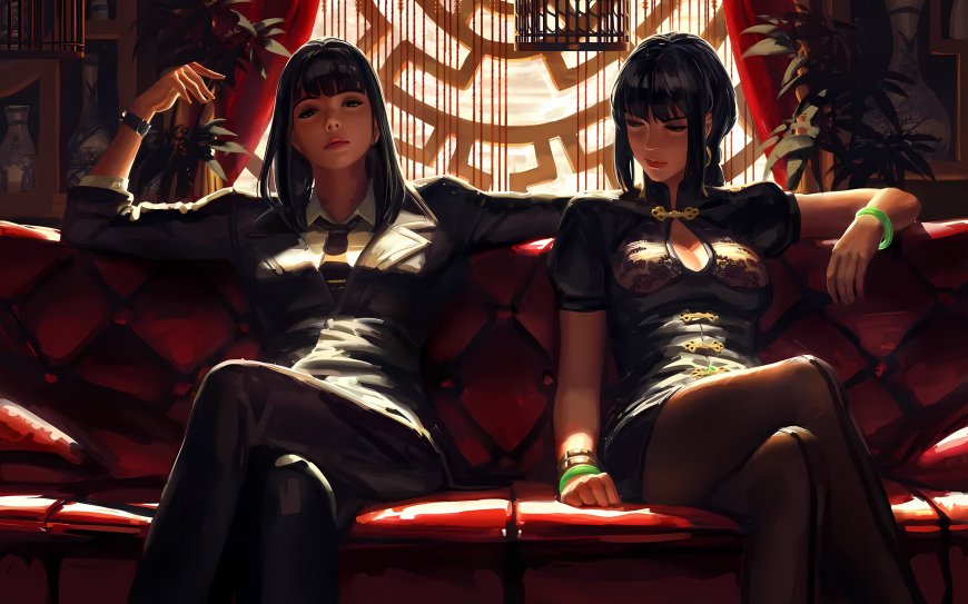 新加坡画师Guweiz Bad Guys系列红沙发双女主动漫电脑壁纸