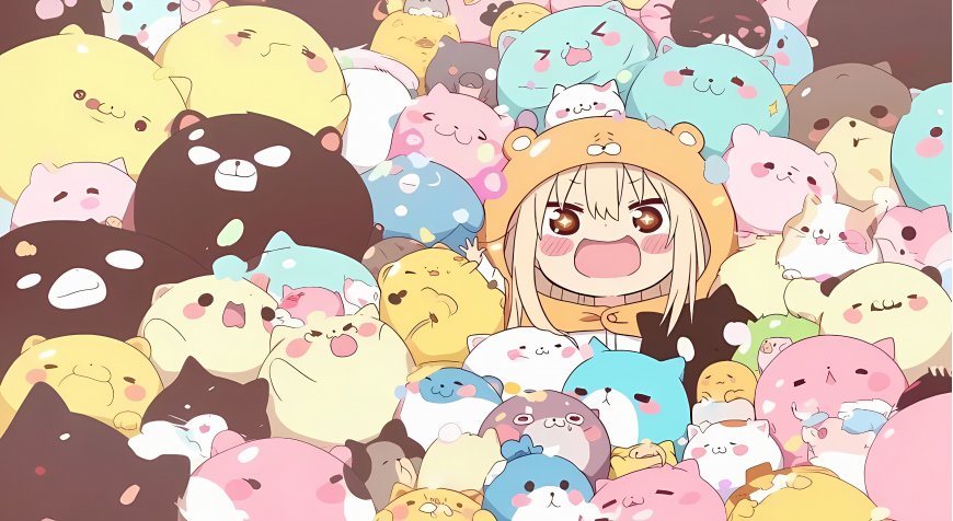 干物妹小埋玩偶堆中欢乐瞬间动漫电脑壁纸