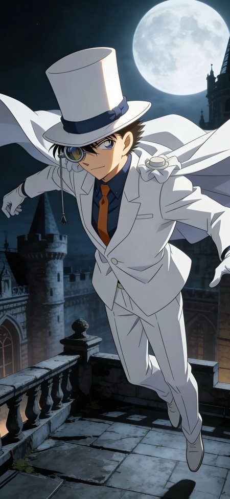 怪盗基德月夜城堡前飞跃帅气动漫手机壁纸