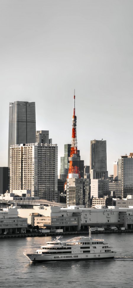 东京塔与游轮城市风光风景手机壁纸