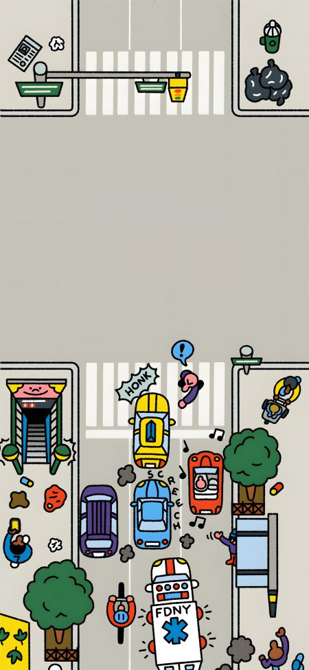 卡通风格城市街道交通场景创意手机壁纸