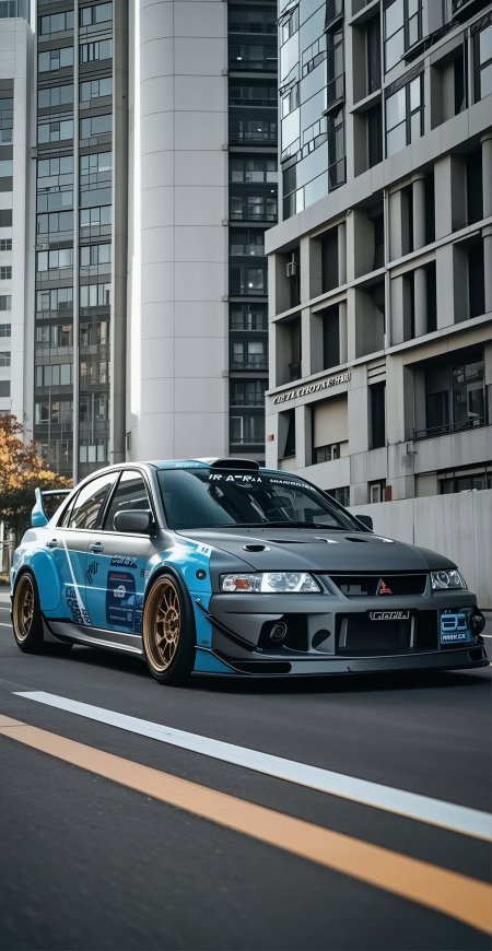 三菱EVO赛车街道疾驰汽车手机壁纸