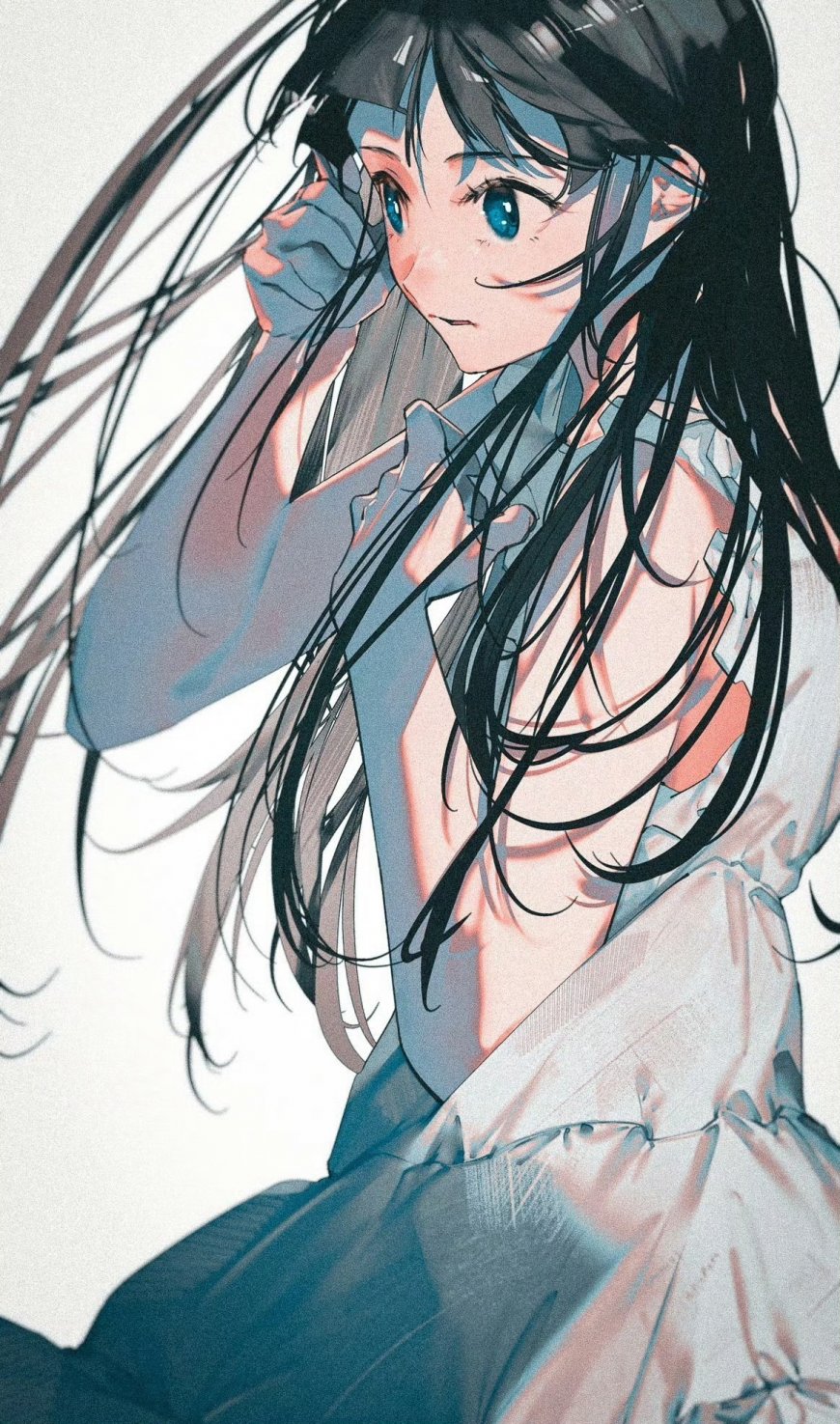 黑发蓝瞳少女动态发丝动漫人物手机壁纸