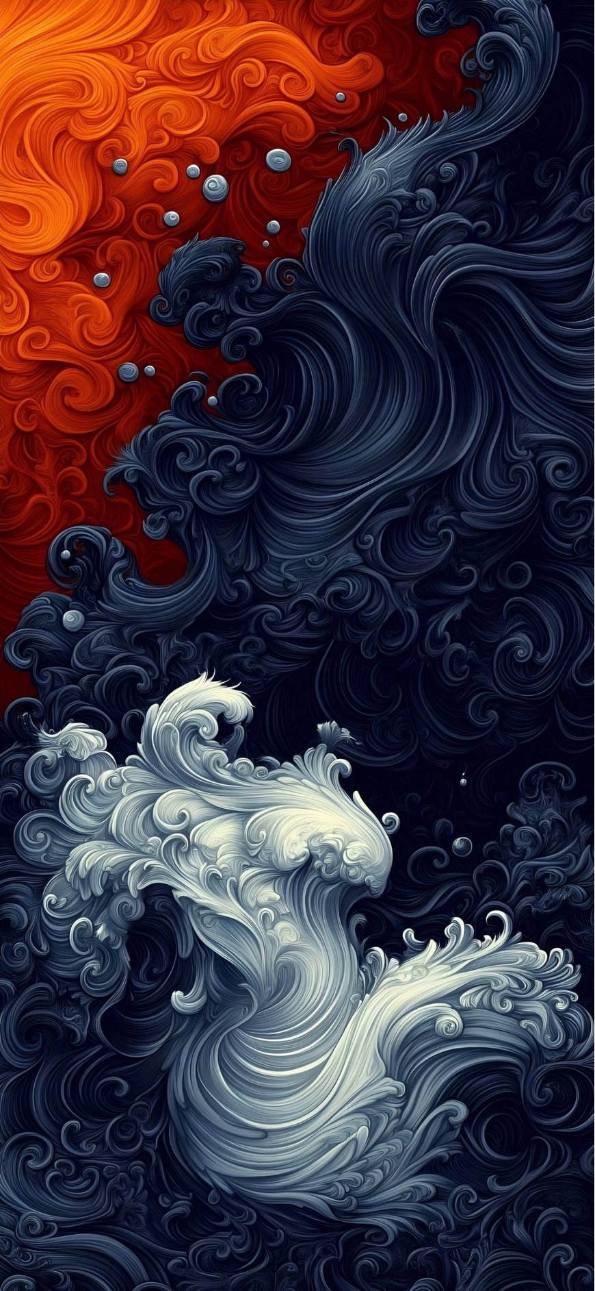 红蓝海浪交织艺术感抽象创意手机壁纸