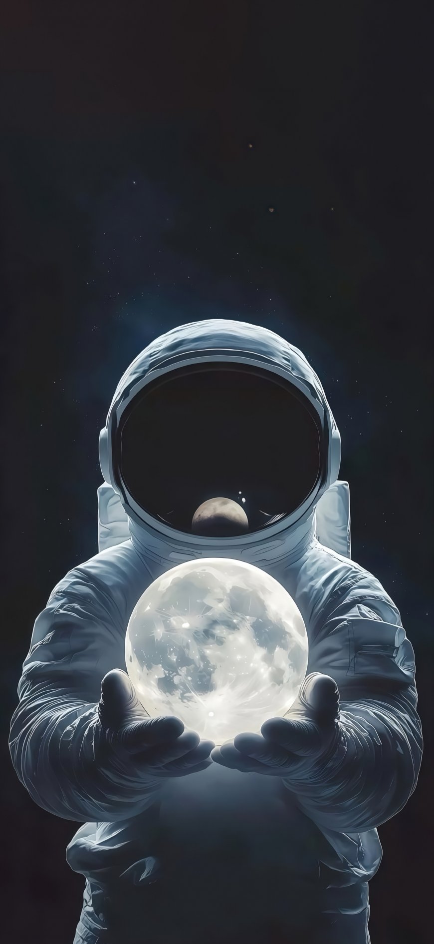 宇航员双手捧月科幻宇宙深邃氛围感创意手机壁纸