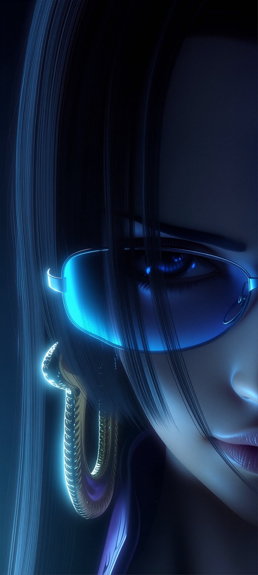 赛博朋克风格蓝调女性特写科幻手机壁纸