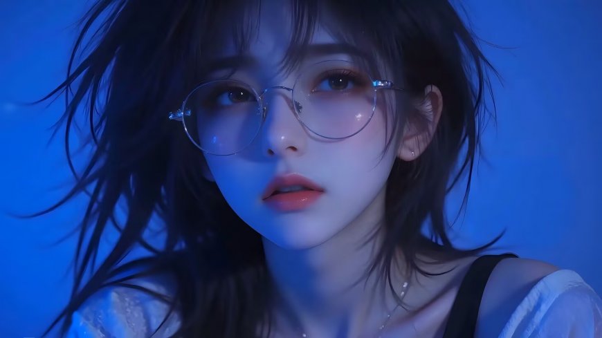 戴眼镜女性蓝色光影朦胧美感人物电脑壁纸