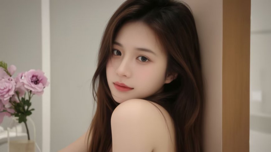 长发少女回眸温柔浅笑室内柔光人像电脑壁纸