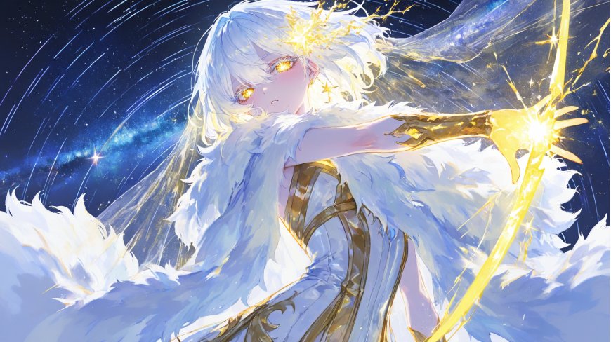 白发魔女星空魔法奇幻战斗动漫电脑壁纸