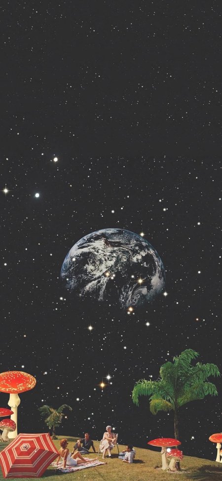星空地球蘑菇奇幻创意手机壁纸