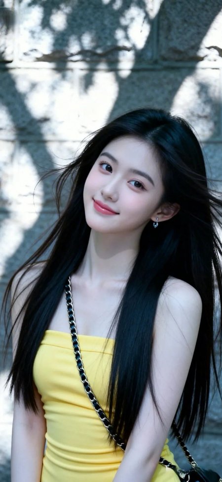 黄裙长发美女微笑自拍人物电脑壁纸