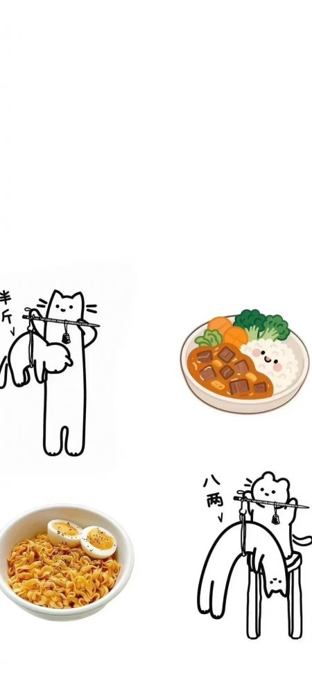 卡通猫咪美食趣味插画创意电脑壁纸