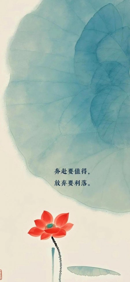 水墨荷叶红花励志文字创意电脑壁纸