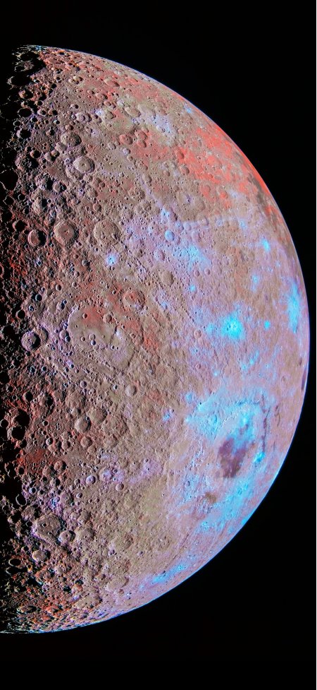 红蓝交织陨石坑密布的星球表面科幻风景手机壁纸