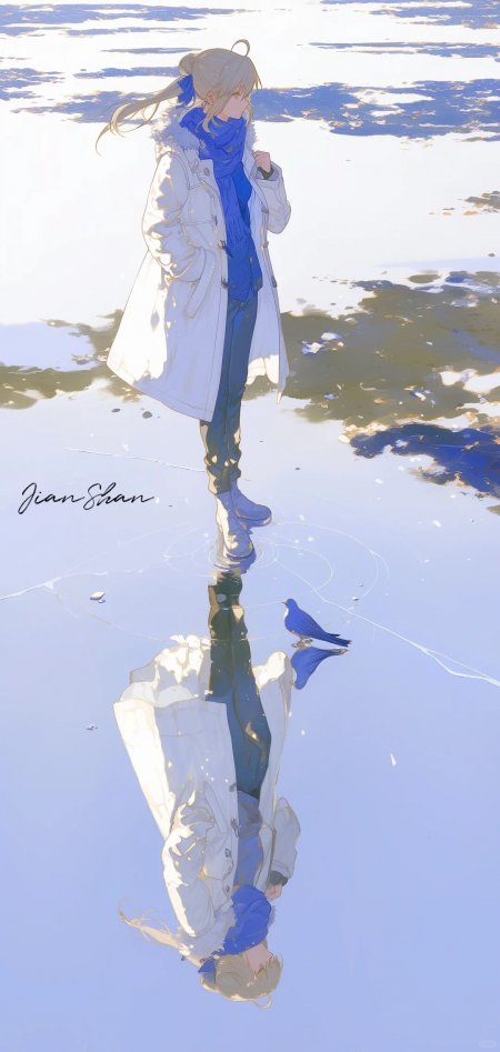 阿尔托莉雅潘德拉贡雪地蓝围巾少女动漫手机壁纸