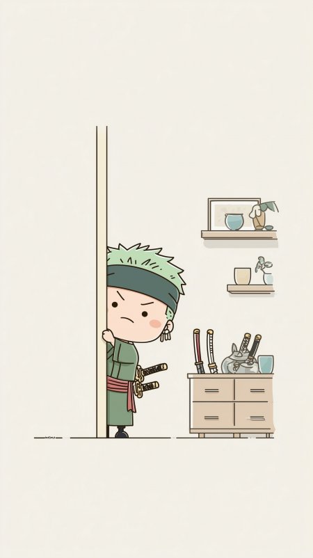 海贼王索隆绿发三刀流探头插画动漫手机壁纸
