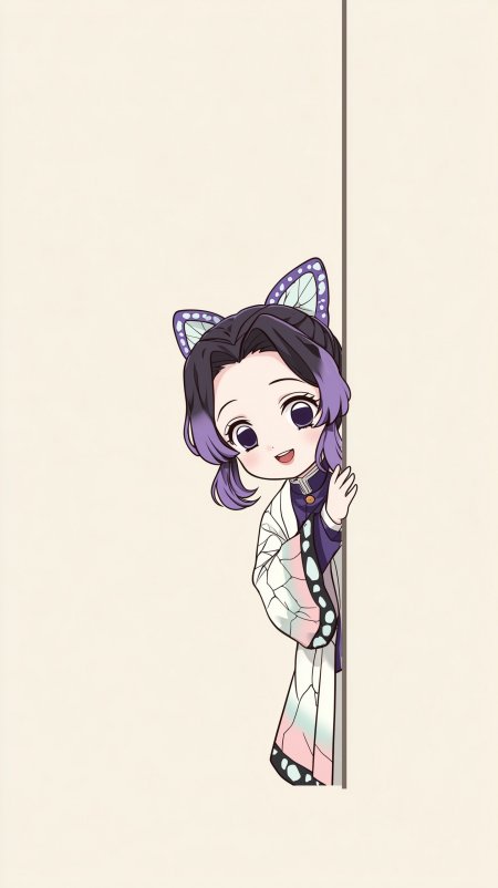 鬼灭之刃蝴蝶忍紫发蝴蝶发饰探头插画动漫手机壁纸