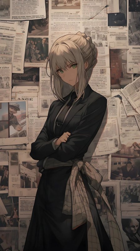 银发黑衣少女抱臂冷艳动漫少女手机壁纸