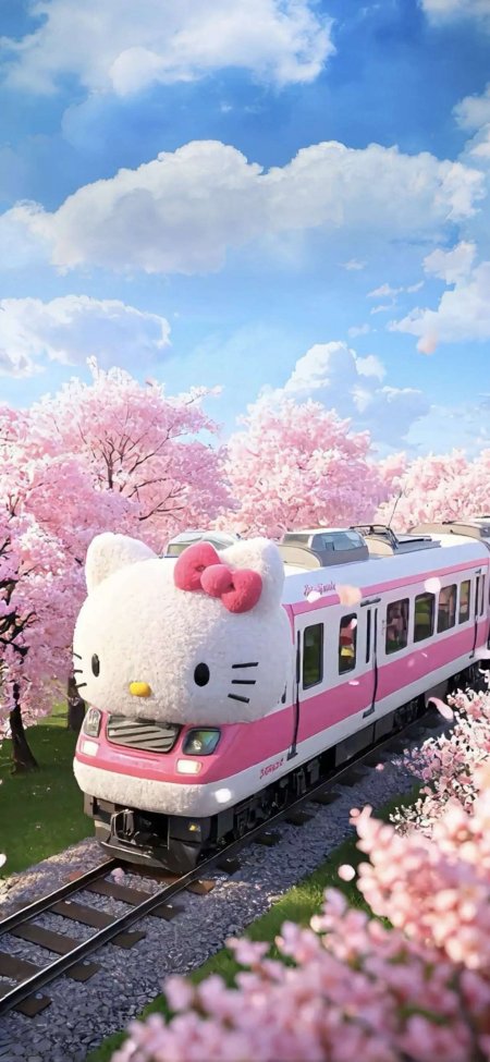 HelloKitty樱花列车动漫手机壁纸