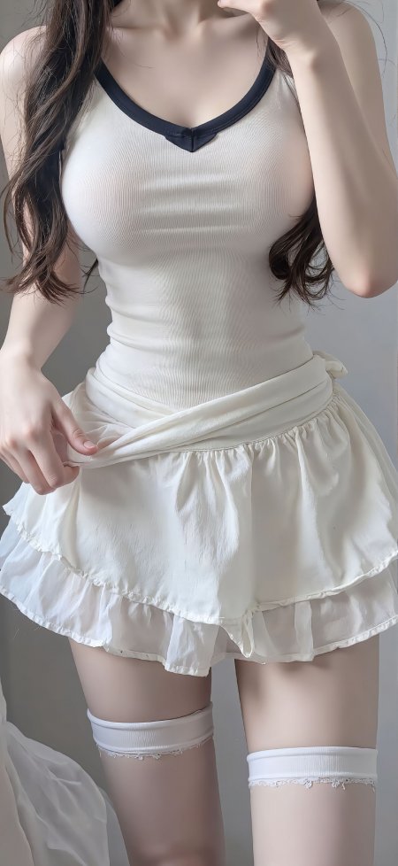 白衣美女吊带裙蕾丝边性感自拍美女手机壁纸