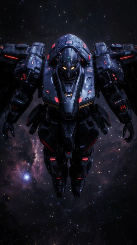 黑色重型机甲星空悬浮科幻机械创意手机壁纸