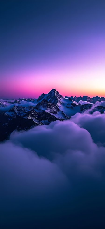 雪山云海日出粉紫渐变唯美自然风景手机壁纸