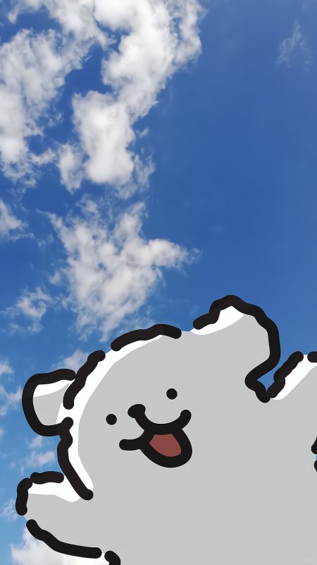 线条小狗蓝天白云微笑可爱动漫手机壁纸