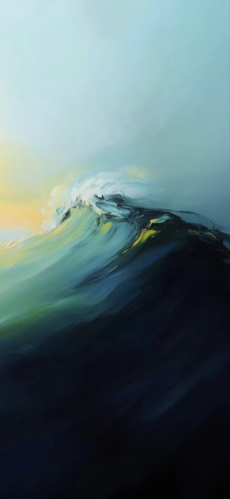 蓝绿渐变巨浪翻涌日落海景纹理抽象手机壁纸