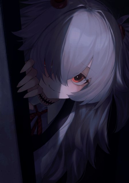 蔚蓝档案板垣鹿江戴面具暗调凝视动漫少女手机壁纸