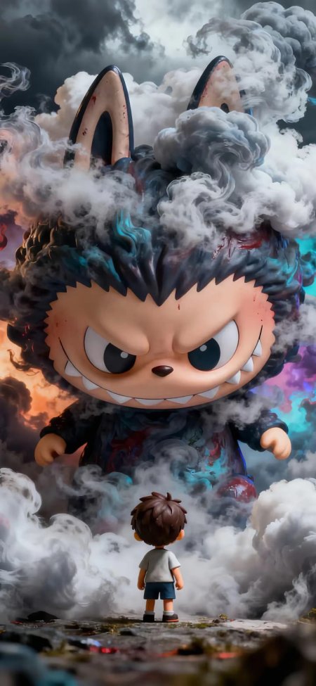 拉布布烟雾环绕小男孩奇幻场景动漫手机壁纸