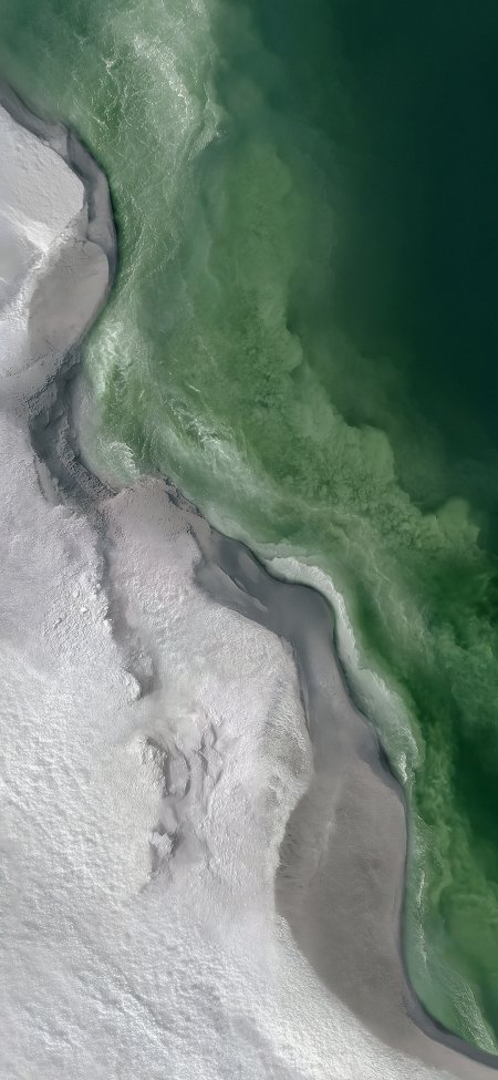 绿色海水与白色沙滩交汇自然风光风景手机壁纸