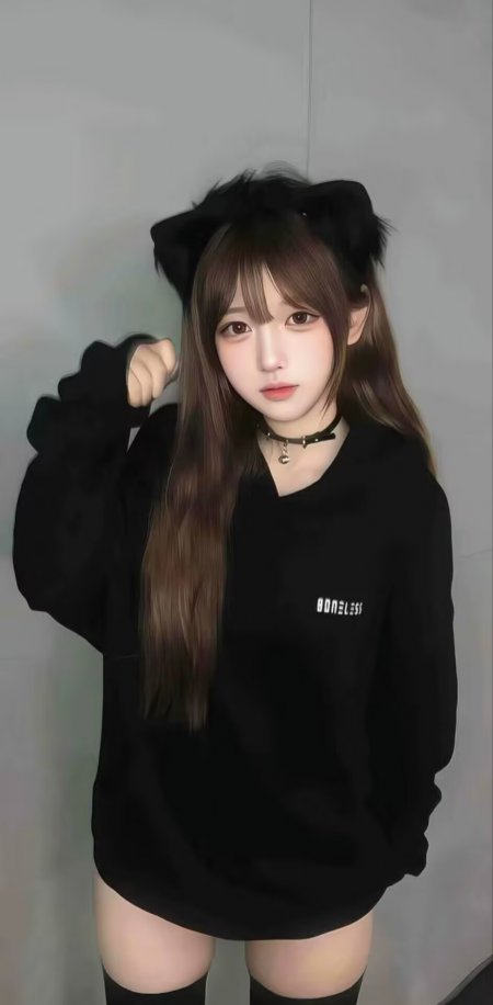 黑色猫耳少女卫衣制服可爱少女手机壁纸