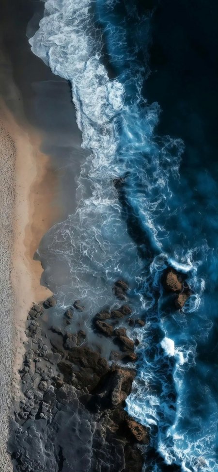 海岸线俯瞰海浪风景手机壁纸