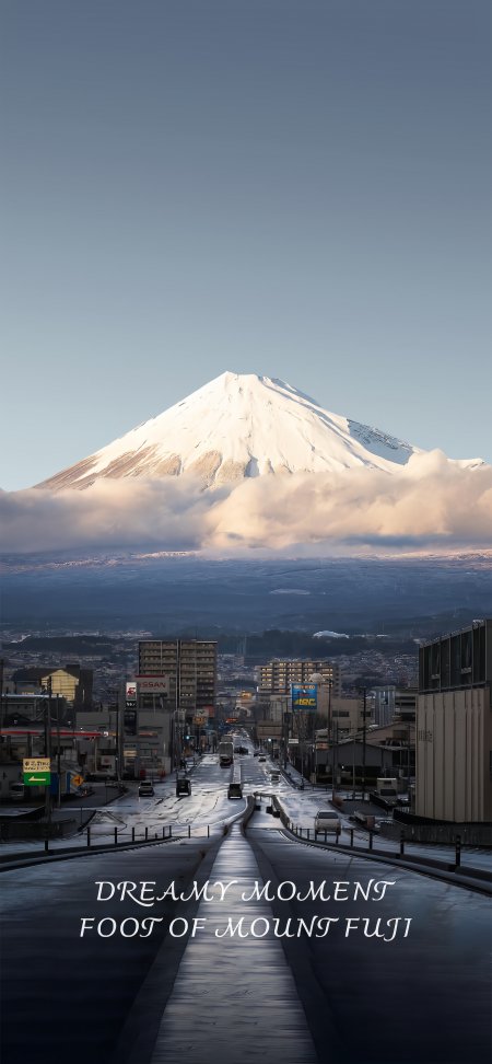富士山雪顶云雾城市街景风景手机壁纸