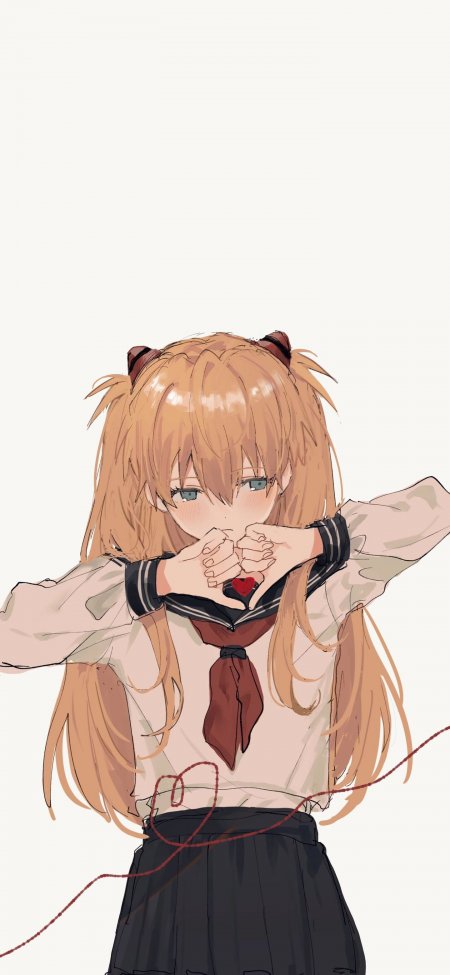 明日香双马尾水手服比心动漫少女手机壁纸