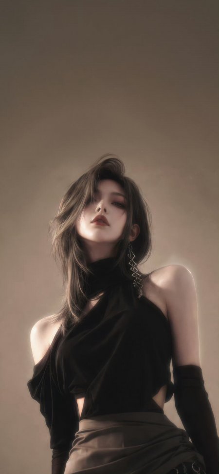 穿黑色露肩上衣的美女艺术摄影手机壁纸