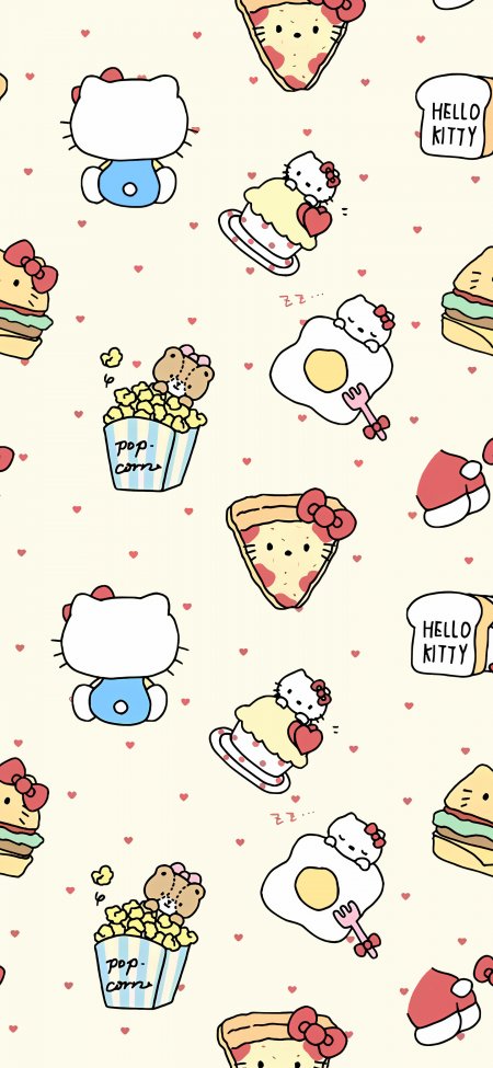 HelloKitty披萨爆米花煎蛋卡通美食动漫手机壁纸