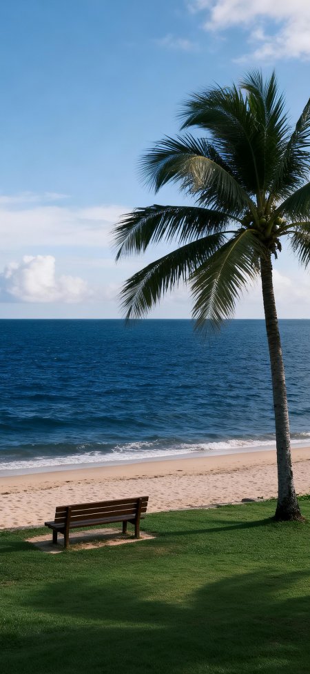 海边椰树长椅碧海蓝天度假风风景手机壁纸