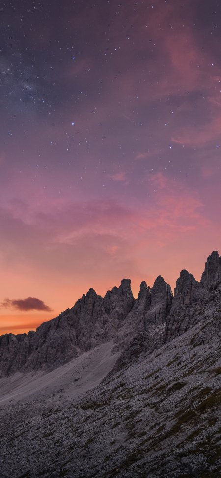 多洛米蒂山脉日落星空剪影风景手机壁纸