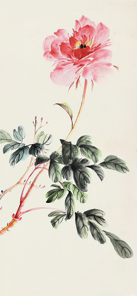 国画写意牡丹花富贵吉祥花卉手机壁纸